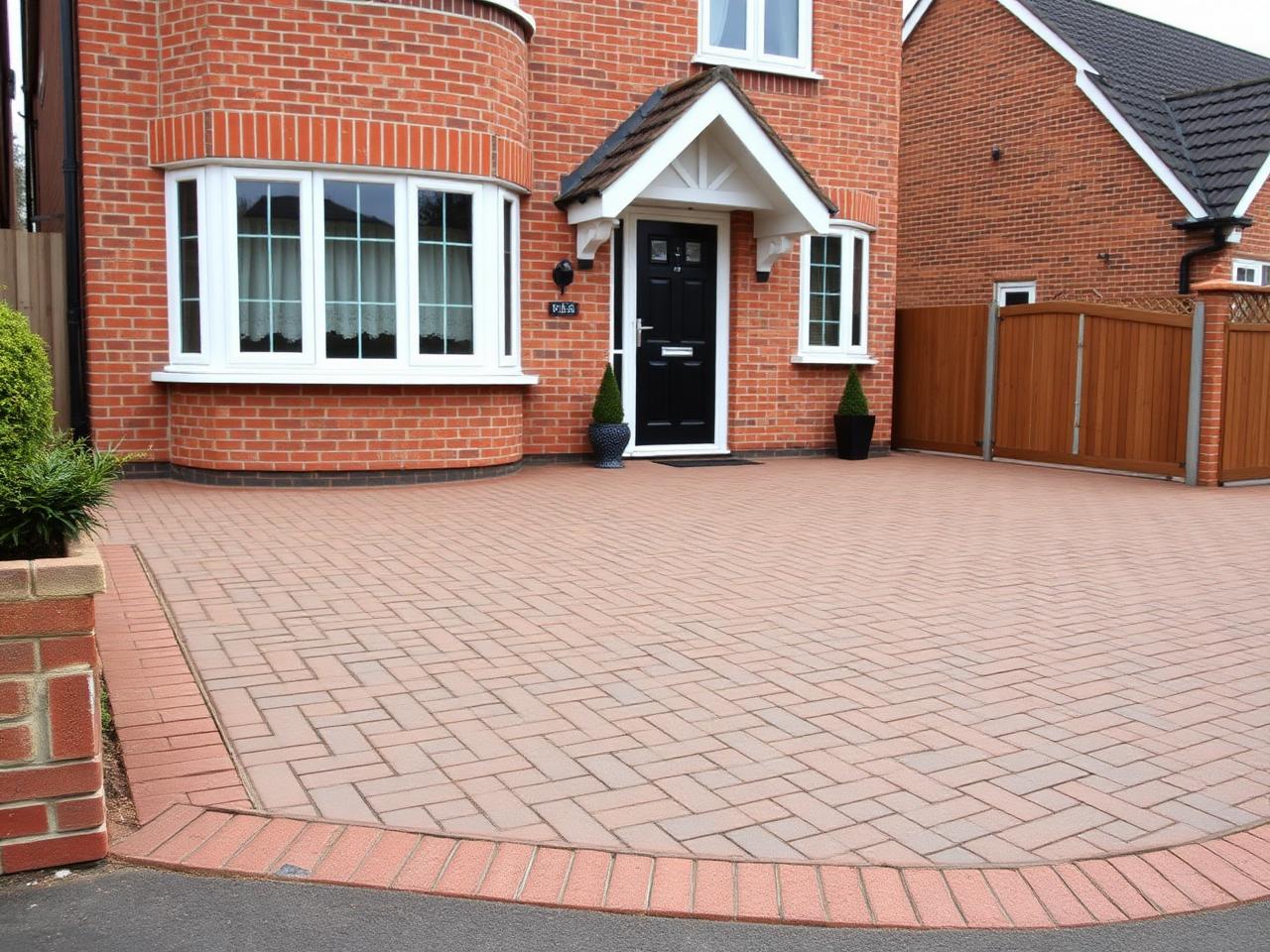 Fresh block paved driveway outside a UK brick home